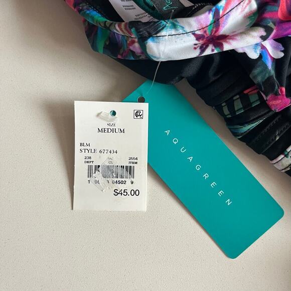 AQUA GREEN NWT One Piece Swimsuit, Floral Medium - Picture 7 of 12